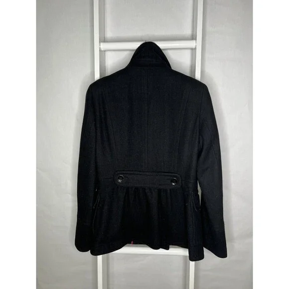 Calvin Klein Peacoat Womens 10 Black Jacket Wool Double Breasted Pocket Neck - Picture 12 of 16